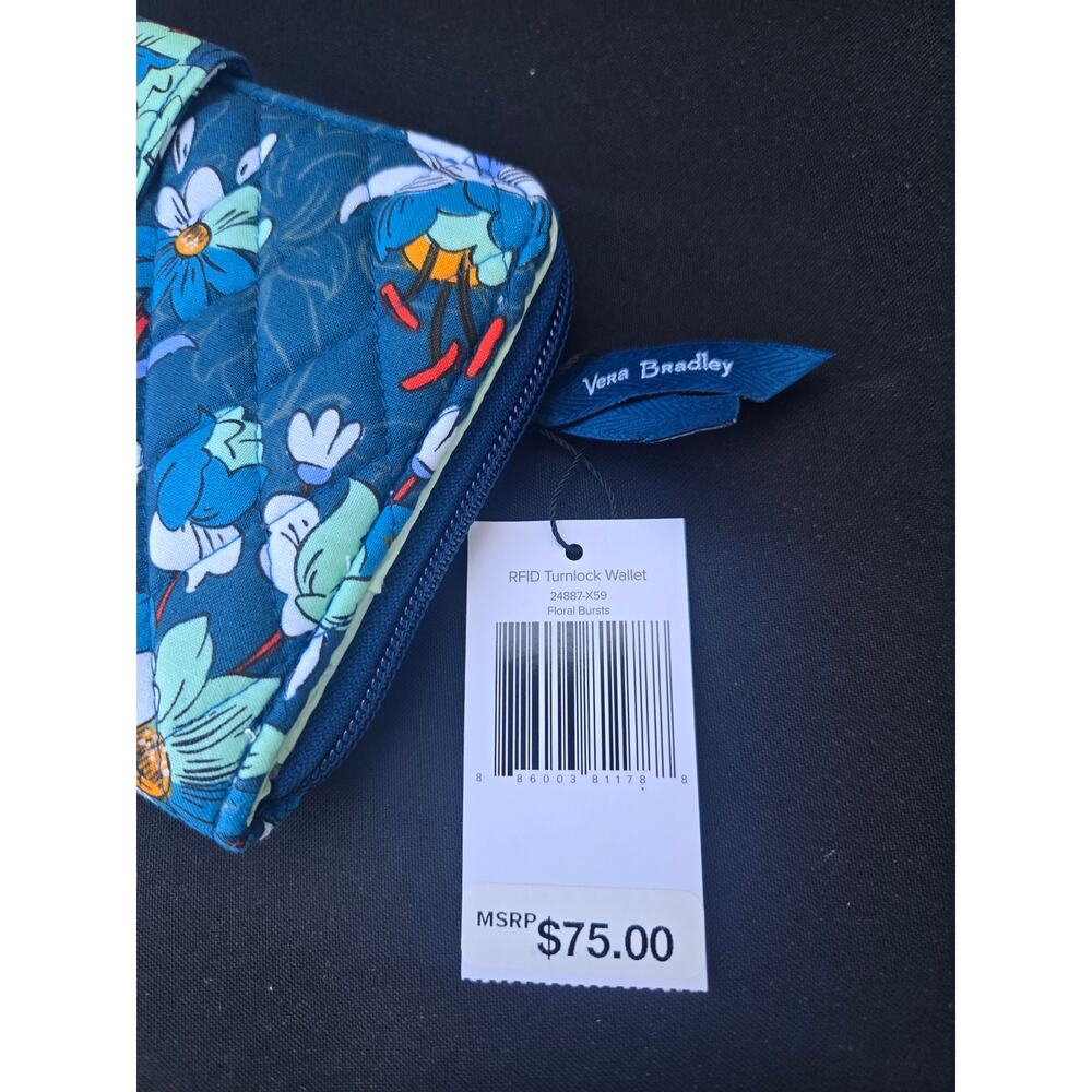 Vera Bradley RDIF Turn Lock Wallet Floral Bursts NWT - Picture 4 of 11